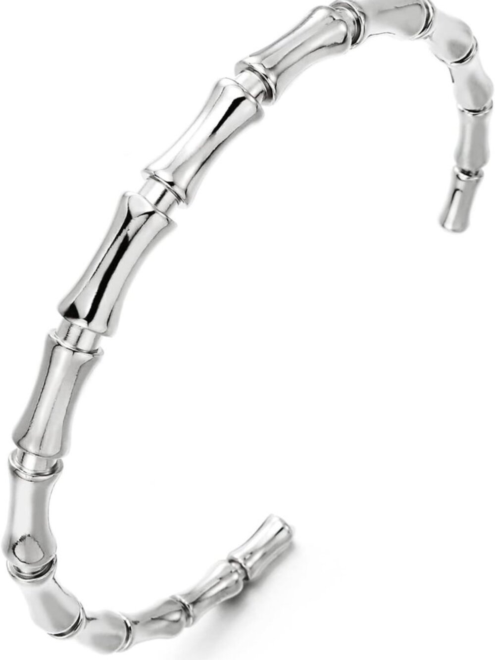 Stylish Bamboo Bone Link Cuff Bracelet for Men & Women, Polished Stainless Steel